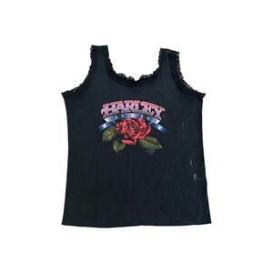 Vintage Harley Davidson 3D Emblem Rose's 1989 Tank Top Shirt Lace Size Large